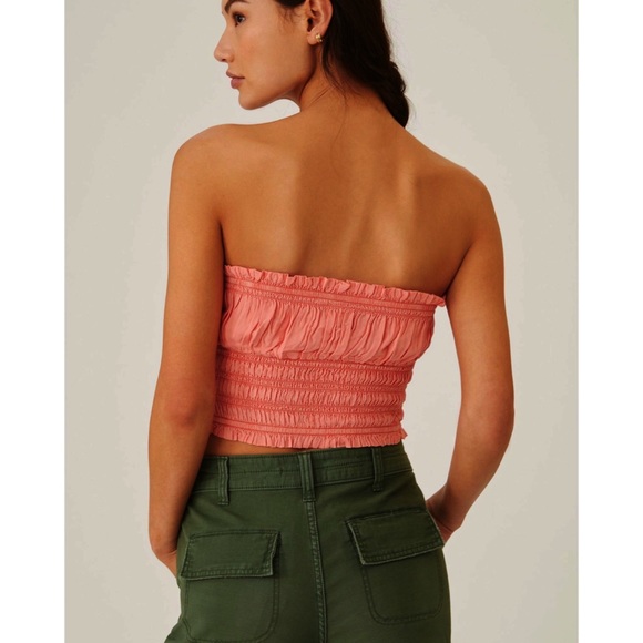 ANTHROPOLOGIE Pilcro Ruffled Ruched Slinky Tube Top in Coral - Picture 3 of 11